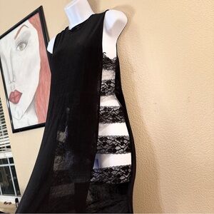 Slinky early 90s Black Sheer Lace Panel Nightgown Womens Medium Large Stretch